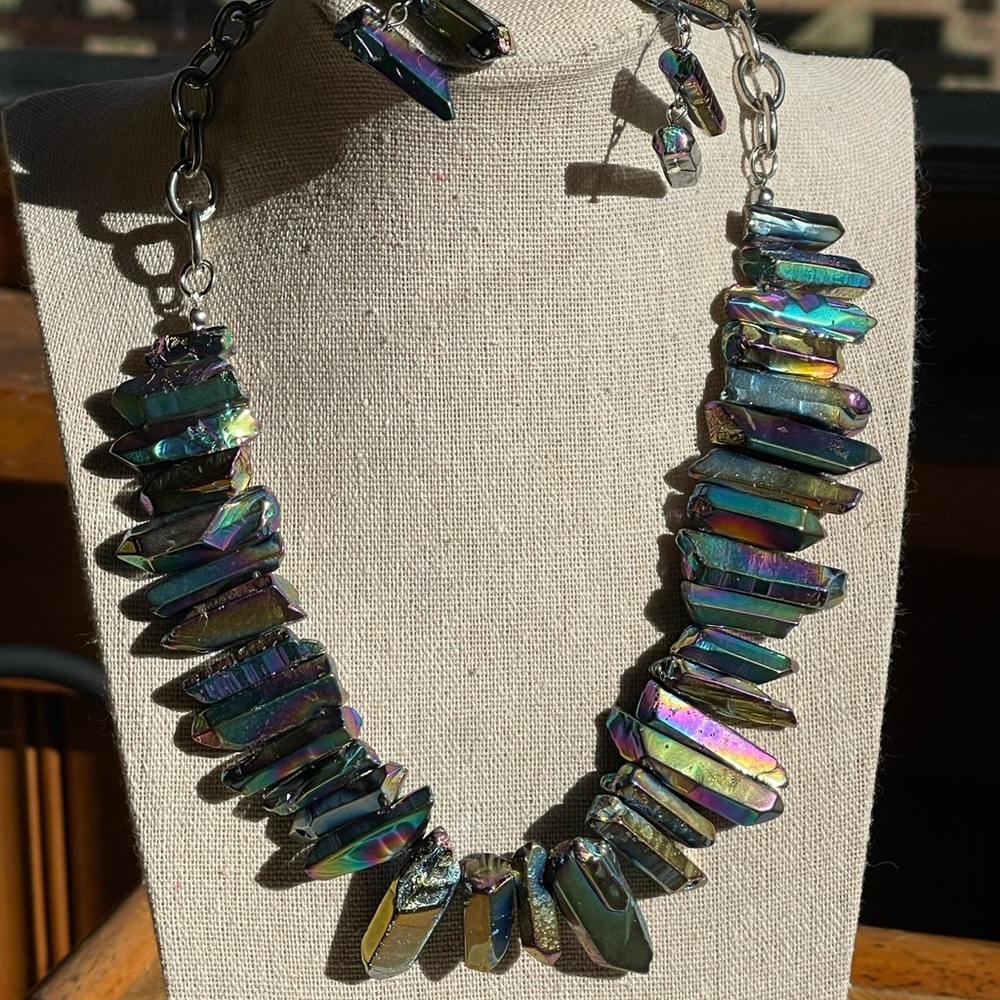 Rainbow titanium necklace & earring set gorgeous colors! - Picture 3 of 11